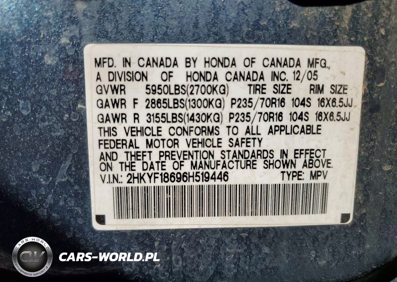 2006 Honda Pilot Ex VIN:2HKYF18696H519446 - 13