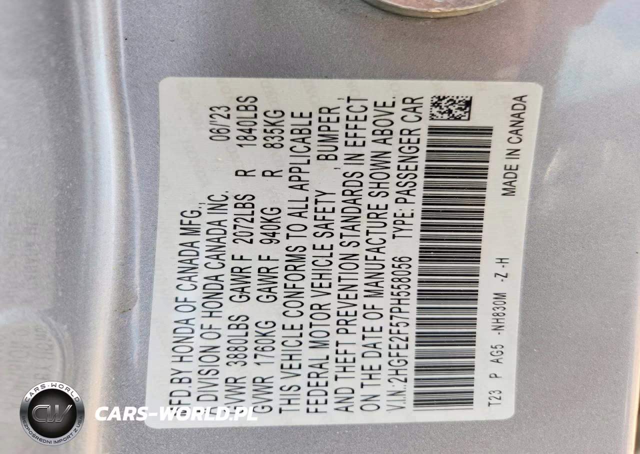 2023 Honda Civic Sport VIN:2HGFE2F57PH558056 - 13