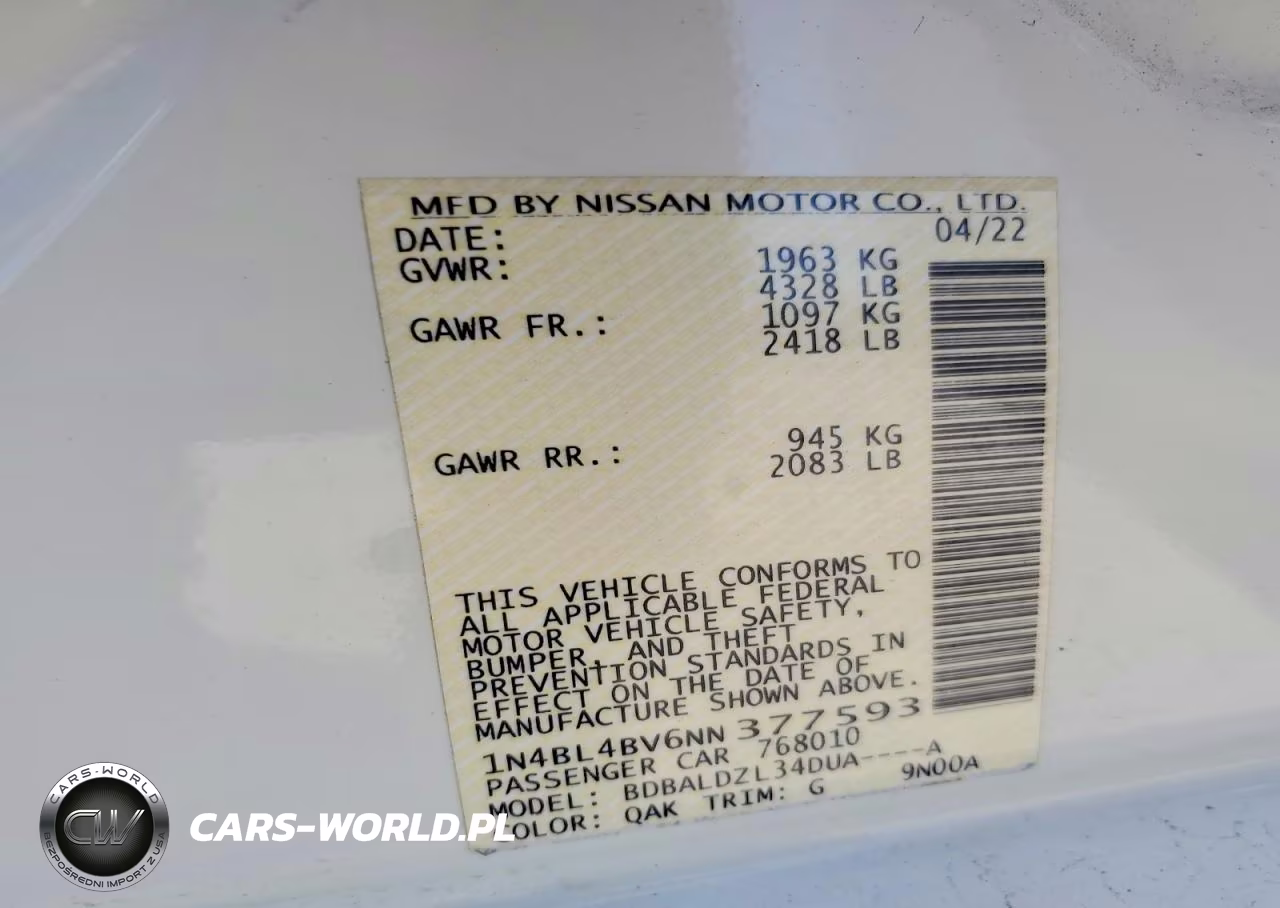 2022 Nissan Altima 2.5 S VIN:1N4BL4BV6NN377593 - 12