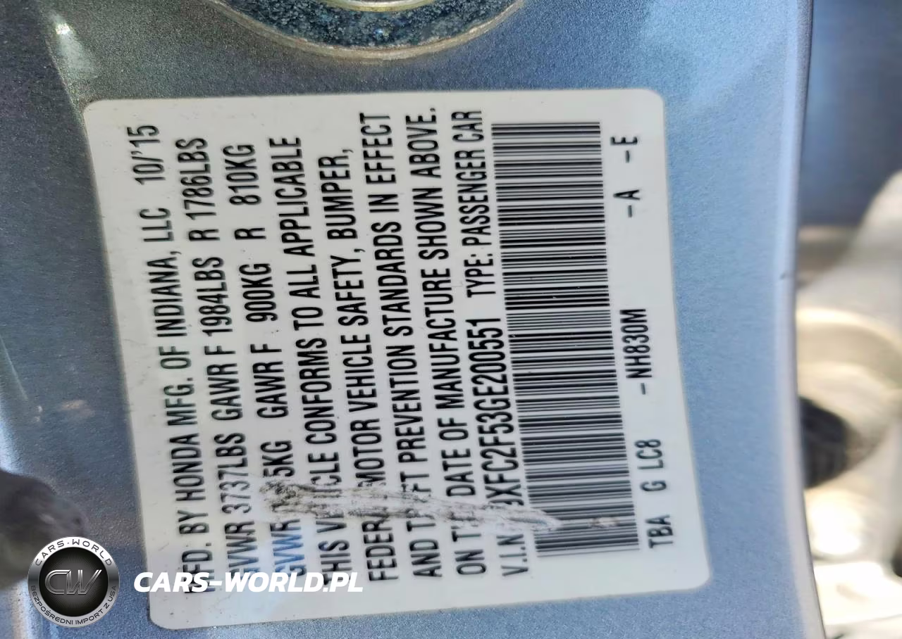 2016 Honda Civic Lx VIN:19XFC2F53GE200551 - 12