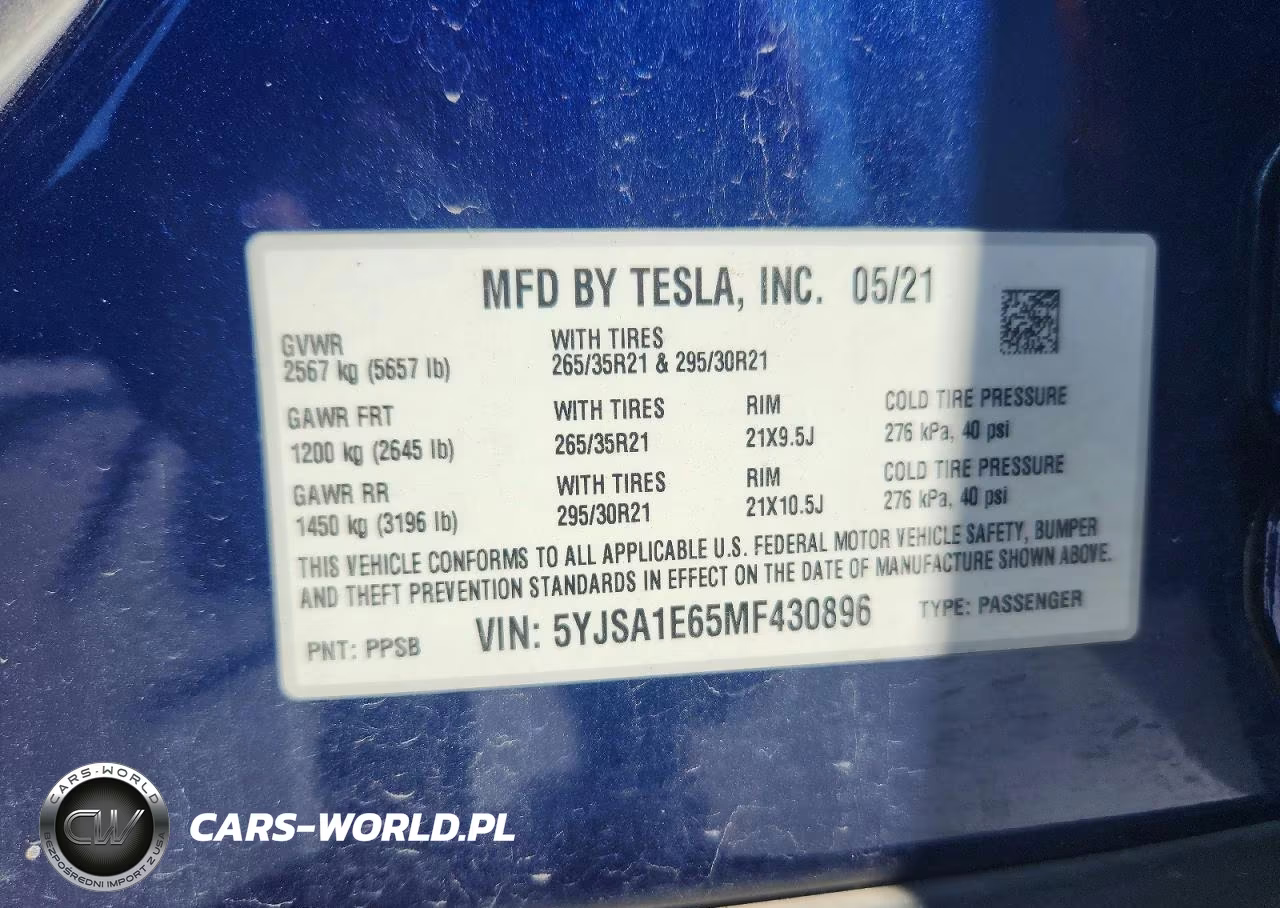 2021 Tesla Model S VIN:5YJSA1E65MF430896 - 13