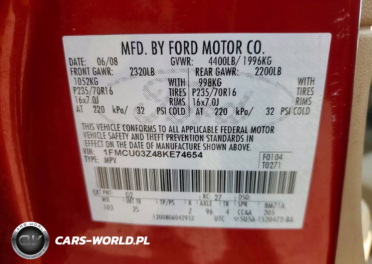 2008 Ford Escape Xlt VIN:1FMCU03Z48KE74654 - 12