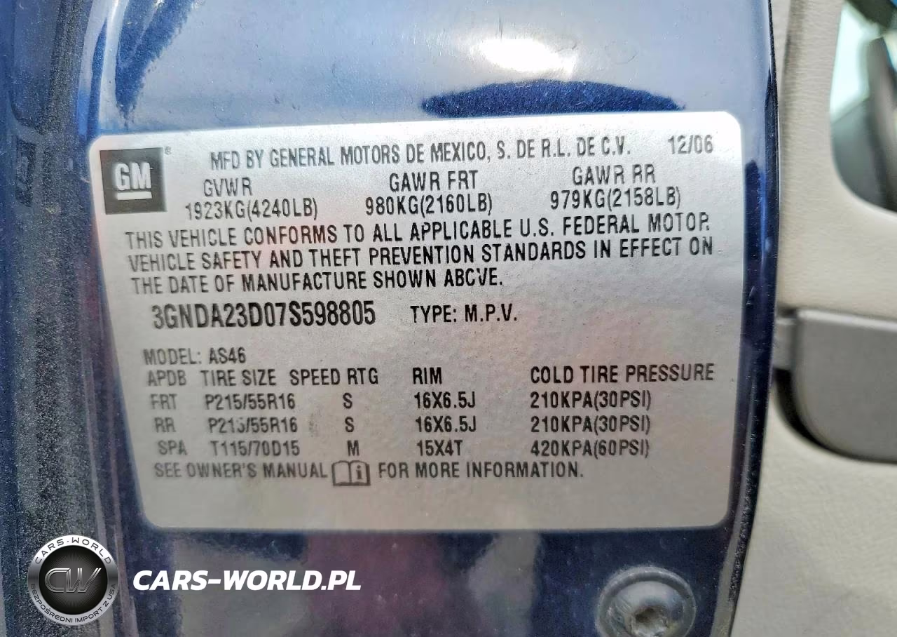 2007 Chevrolet Hhr Lt VIN:3GNDA23D07S598805 - 12