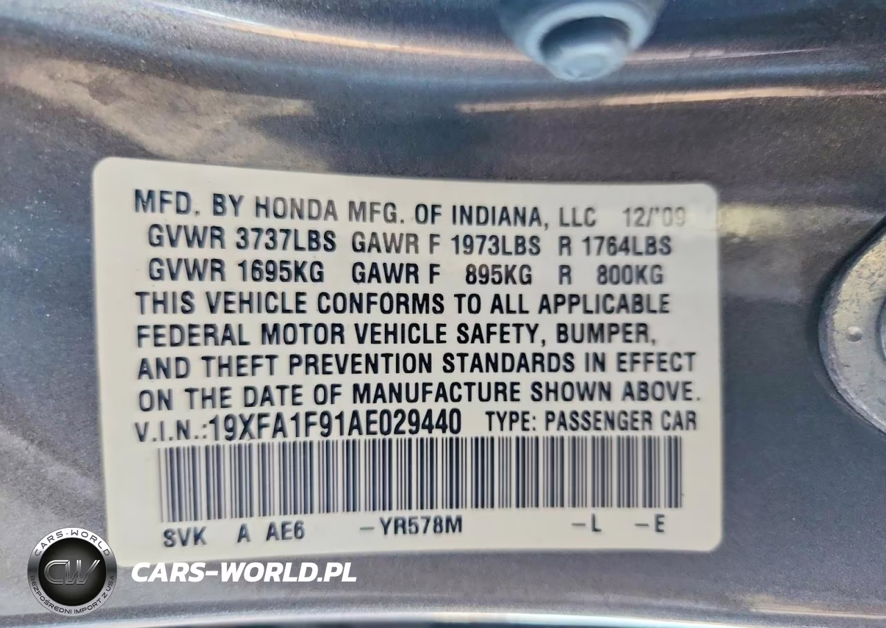 2010 Honda Civic VIN:19XFA1F91AE029440 - 12