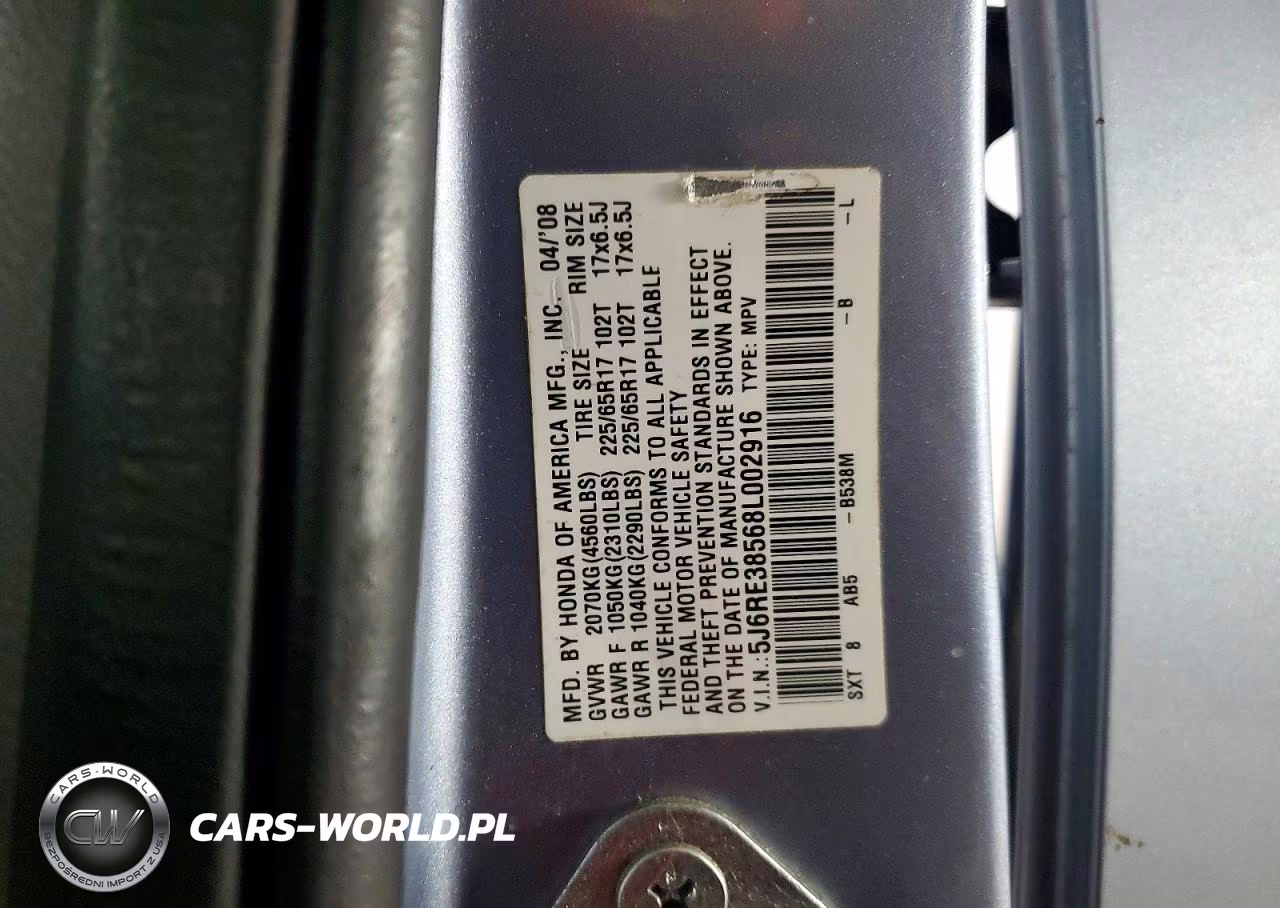 2008 Honda Cr-V Ex VIN:5J6RE38568L002916 - 13