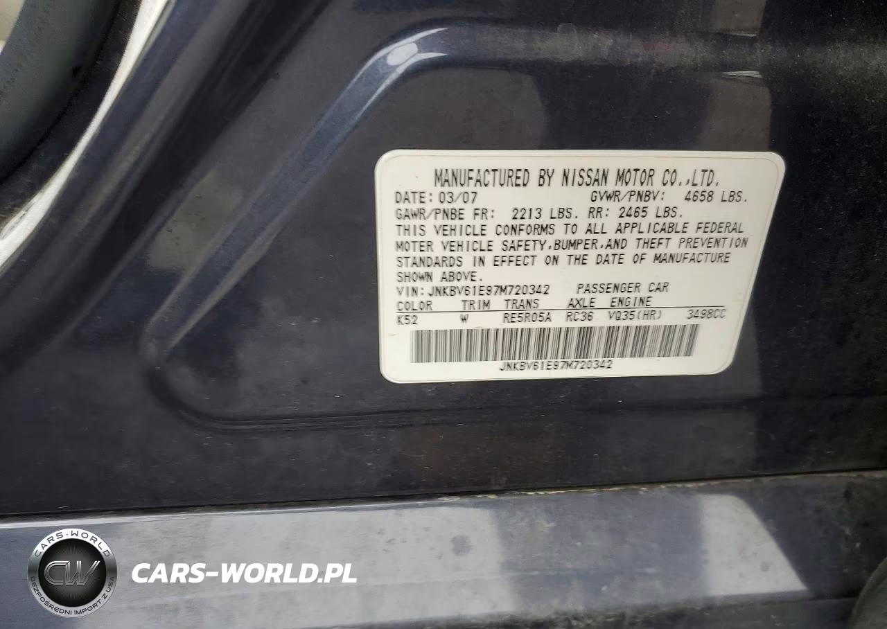 2007 Infiniti G35 Base VIN:JNKBV61E97M720342 - 12