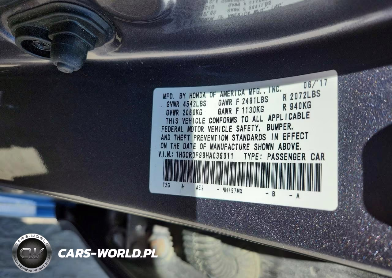 2017 Honda Accord Touring VIN:1HGCR3F99HA039011 - 12
