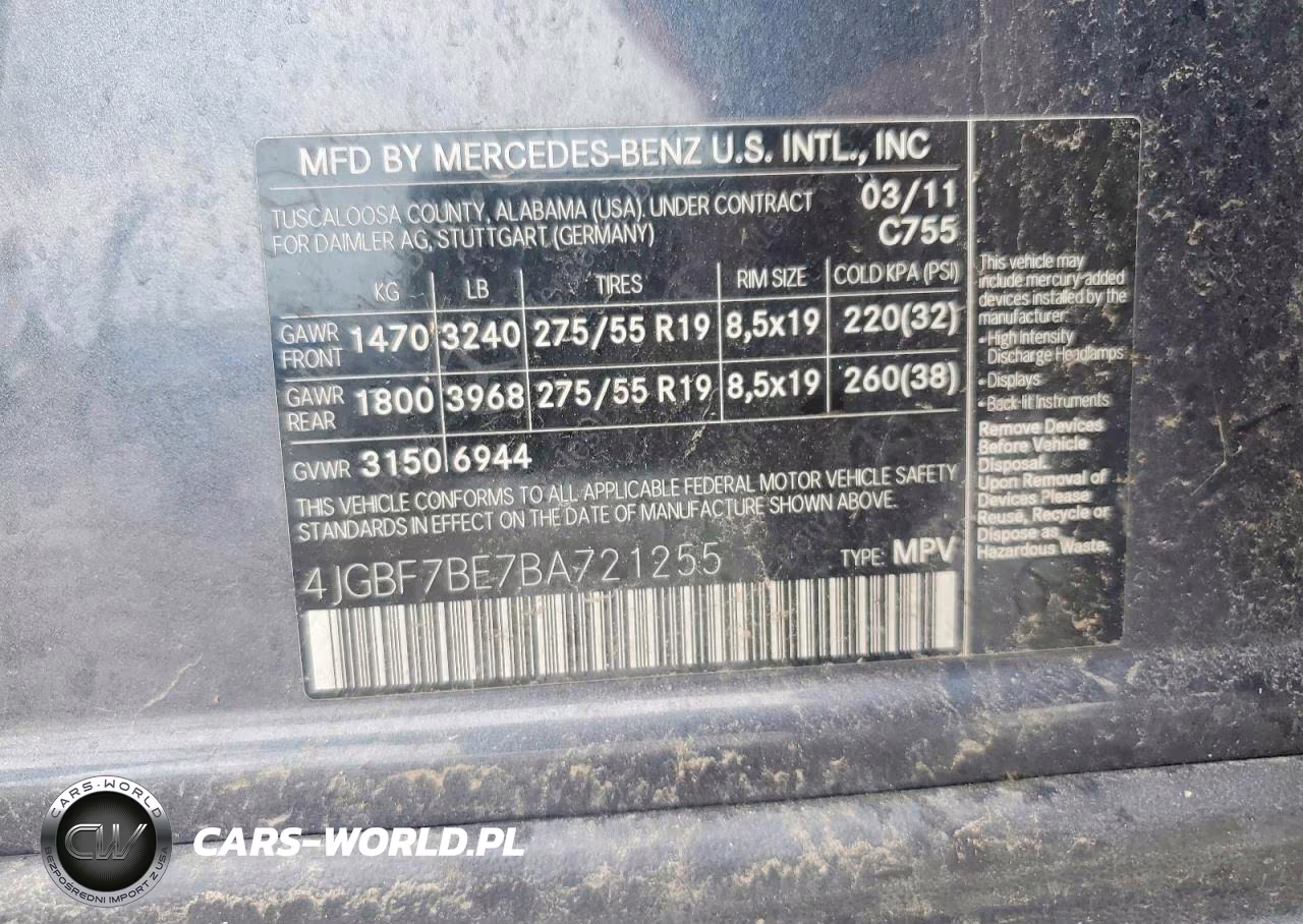 2011 Mercedes-Benz Gl 450 VIN:4JGBF7BE7BA721255 - 13