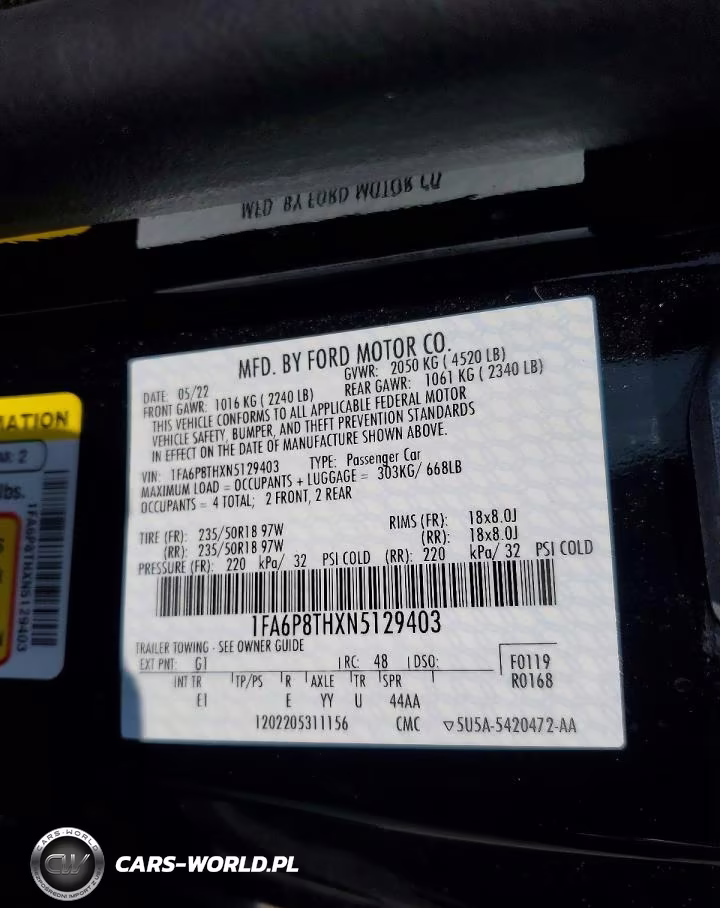 2022 Ford Mustang VIN:1FA6P8THXN5129403 - 12