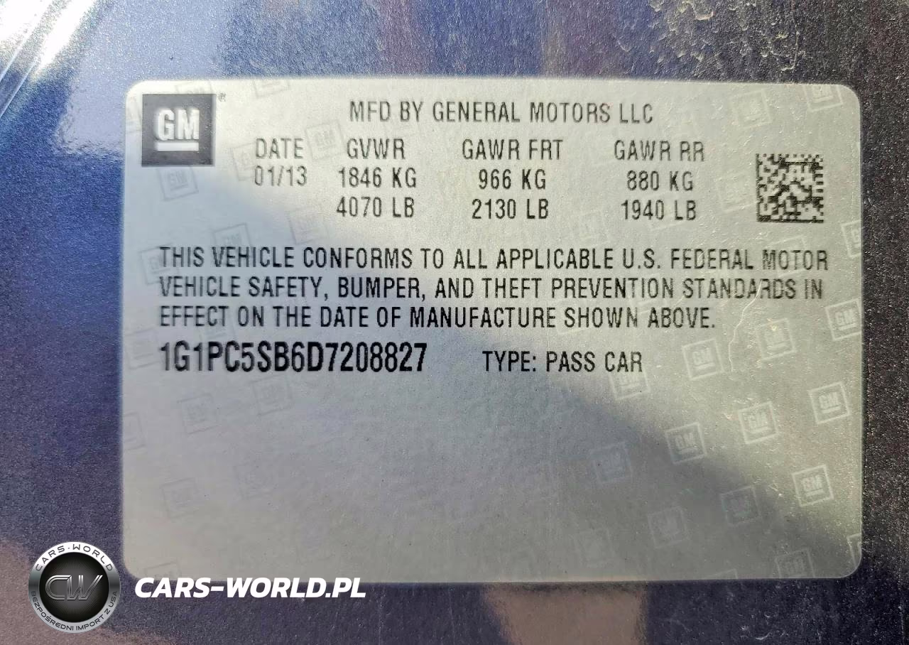 2013 Chevrolet Cruze Lt VIN:1G1PC5SB6D7208827 - 12
