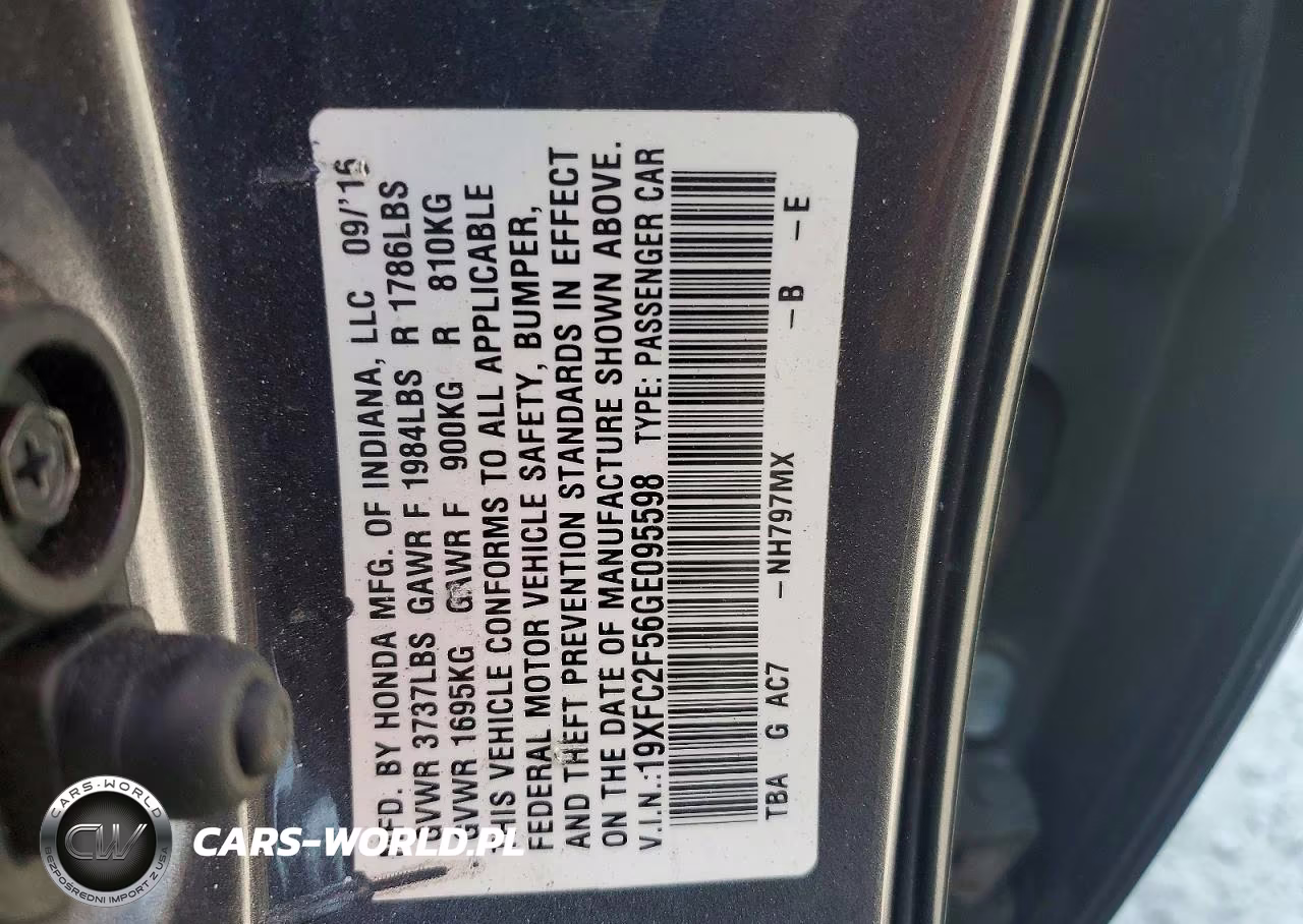 2016 Honda Civic Lx VIN:19XFC2F56GE095598 - 12
