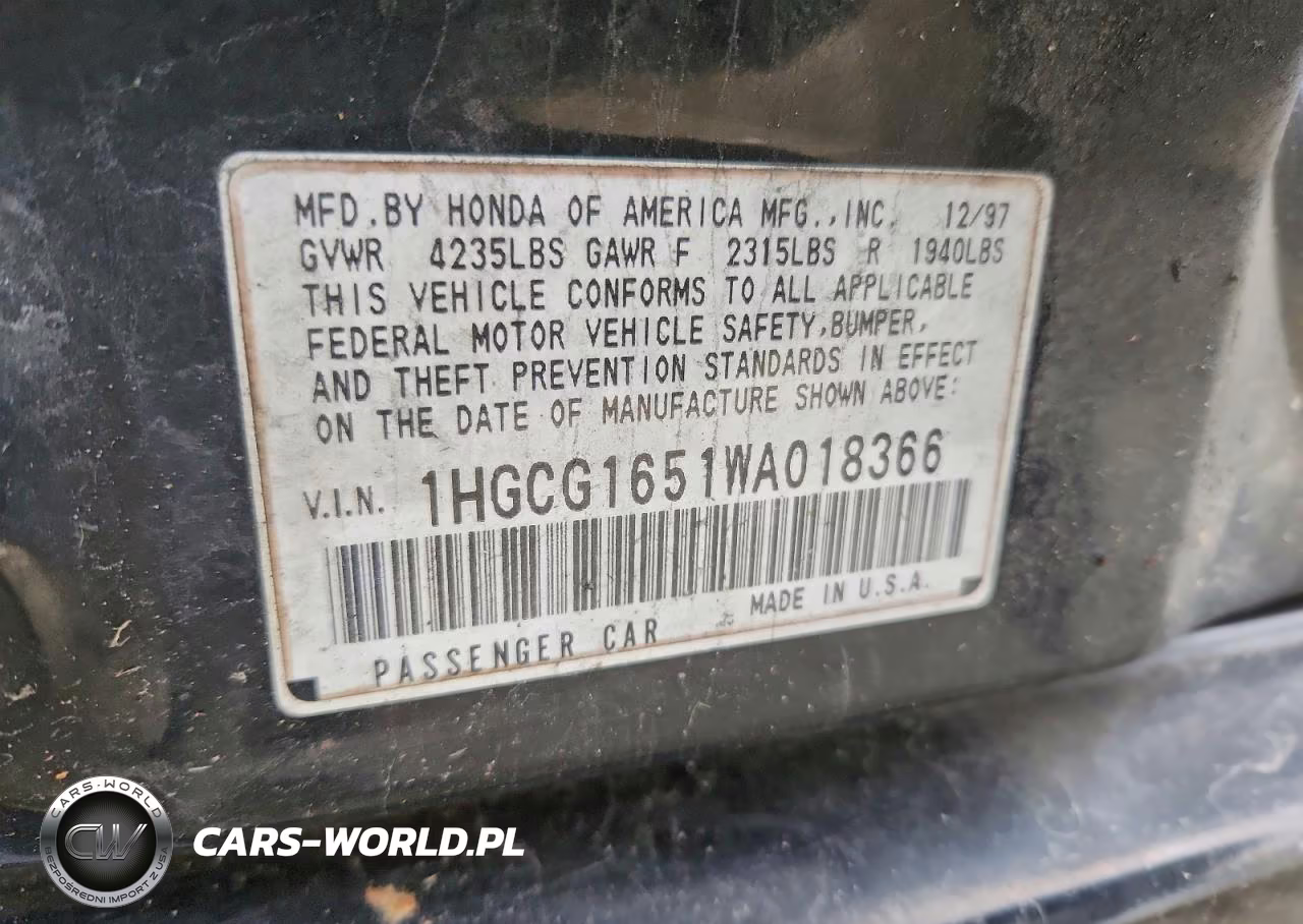 1998 Honda Accord Ex VIN:1HGCG1651WA018366 - 12