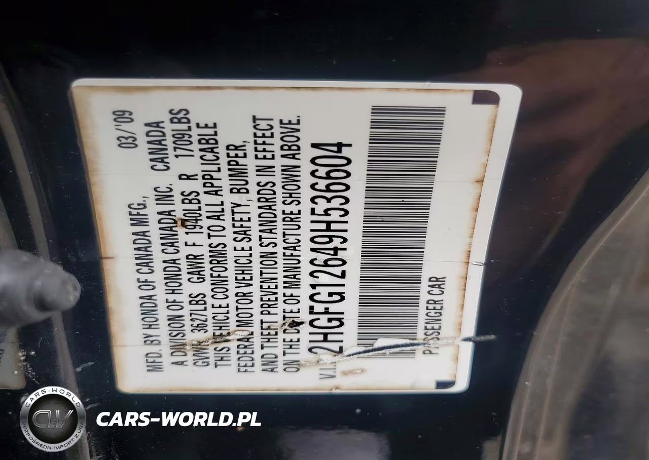 2009 Honda Civic Lx VIN:2HGFG12649H536604 - 12