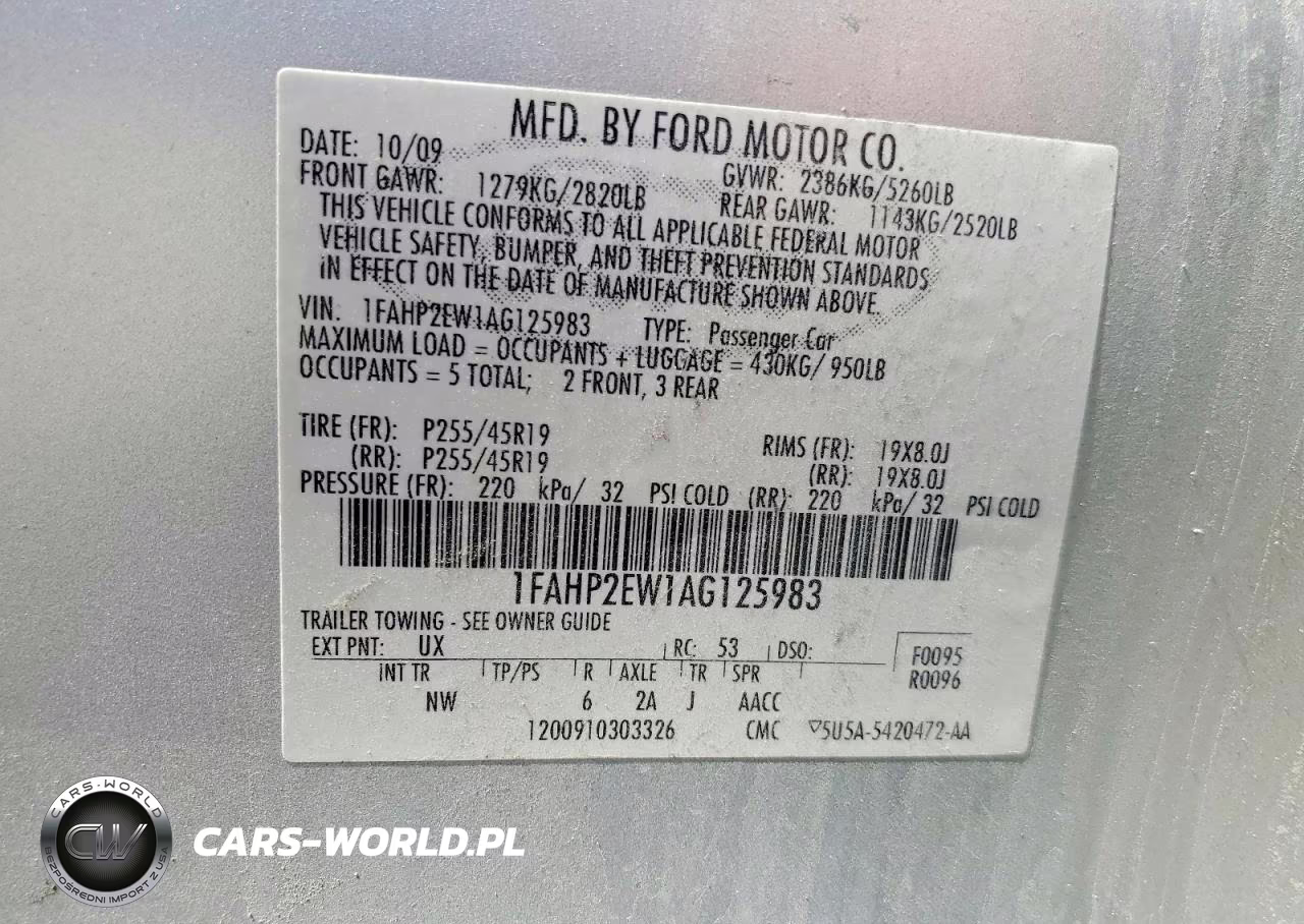 2010 Ford Taurus Sel VIN:1FAHP2EW1AG125983 - 12