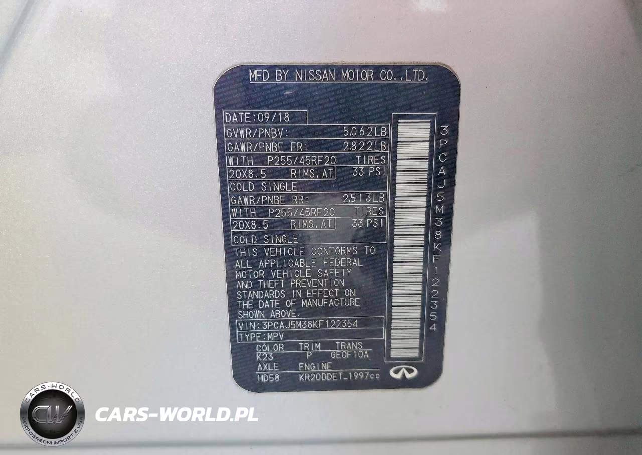 2019 Infiniti Qx50 Essential VIN:3PCAJ5M38KF122354 - 14