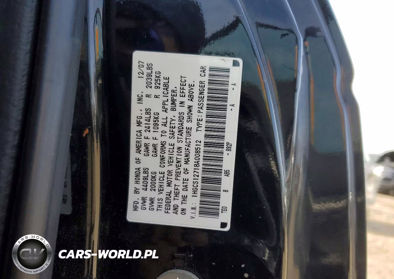 2008 Honda Accord Ex VIN:1HGCS12718A008512 - 12