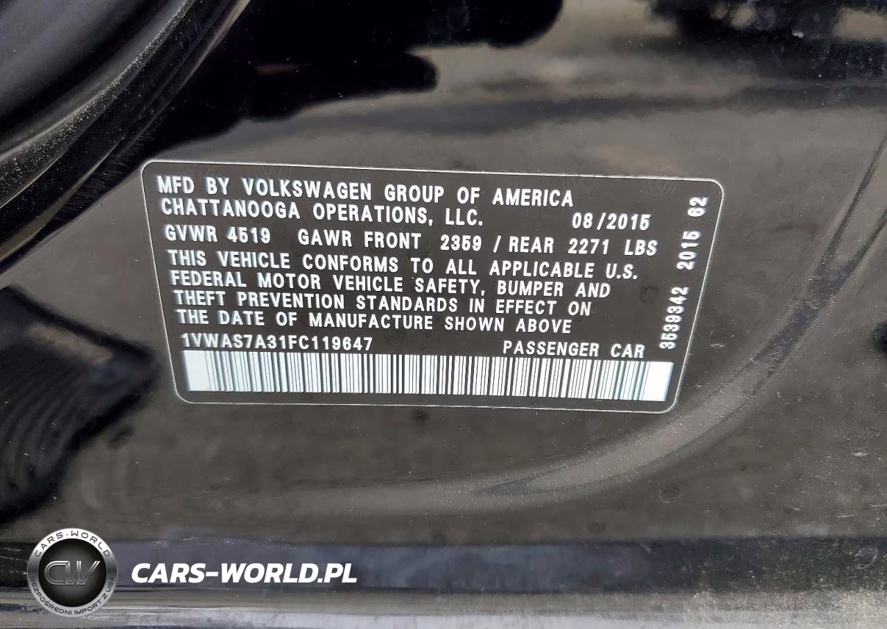 2015 Volkswagen Passat S VIN:1VWAS7A31FC119647 - 12
