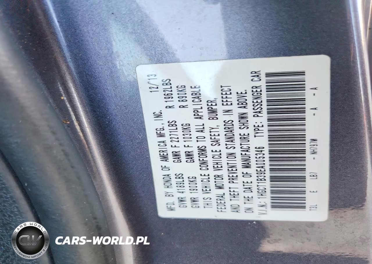 2014 Honda Accord Lx-S VIN:1HGCT1B39EA005346 - 12