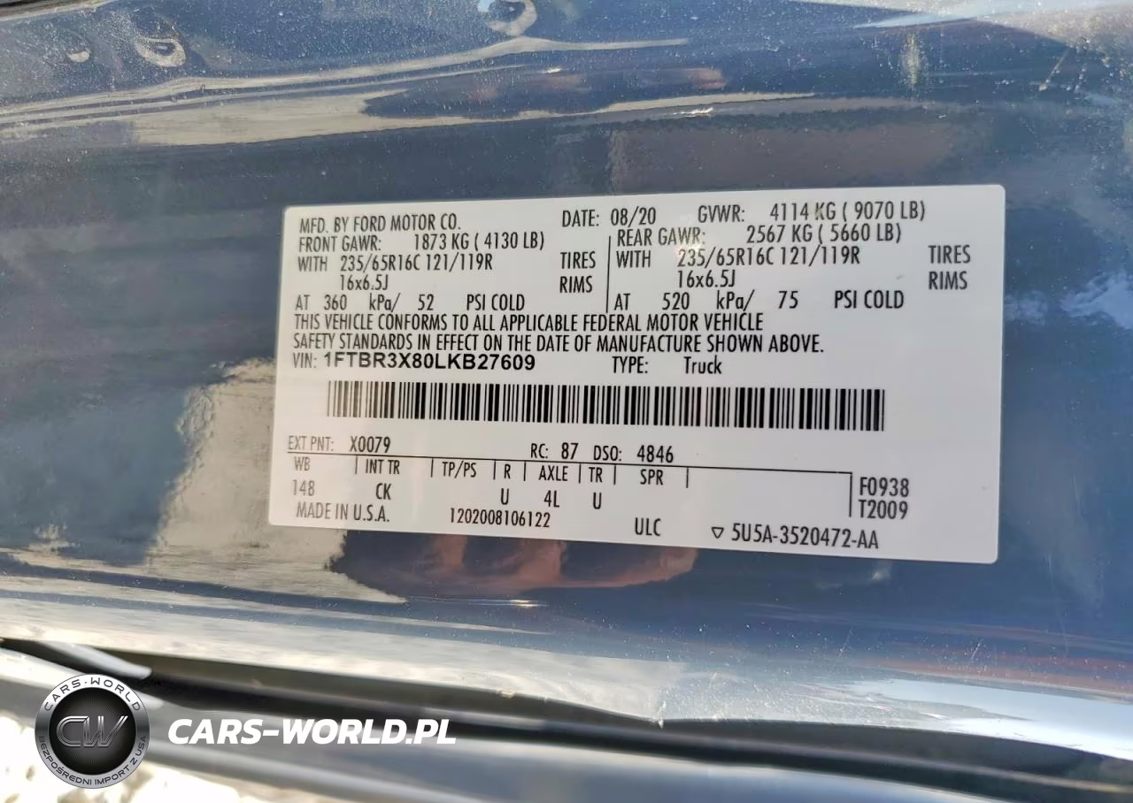 2020 Ford Transit 250 Delivery Van VIN:1FTBR3X80LKB27609 - 12