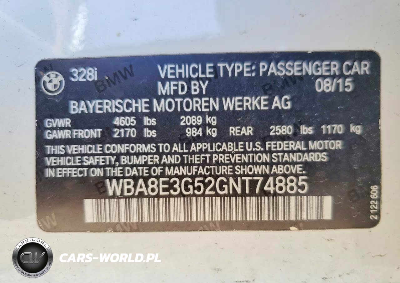 2016 BMW 328 Xi Sulev VIN:WBA8E3G52GNT74885 - 12