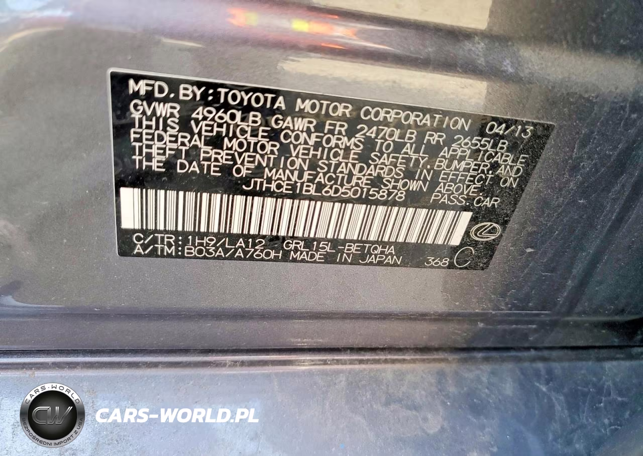 2013 Lexus Gs 350 Base VIN:JTHCE1BL6D5015878 - 12