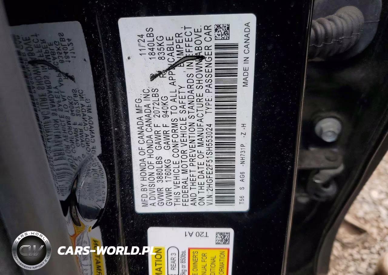 2025 Honda Civic Sport VIN:2HGFE2F51SH553024 - 12