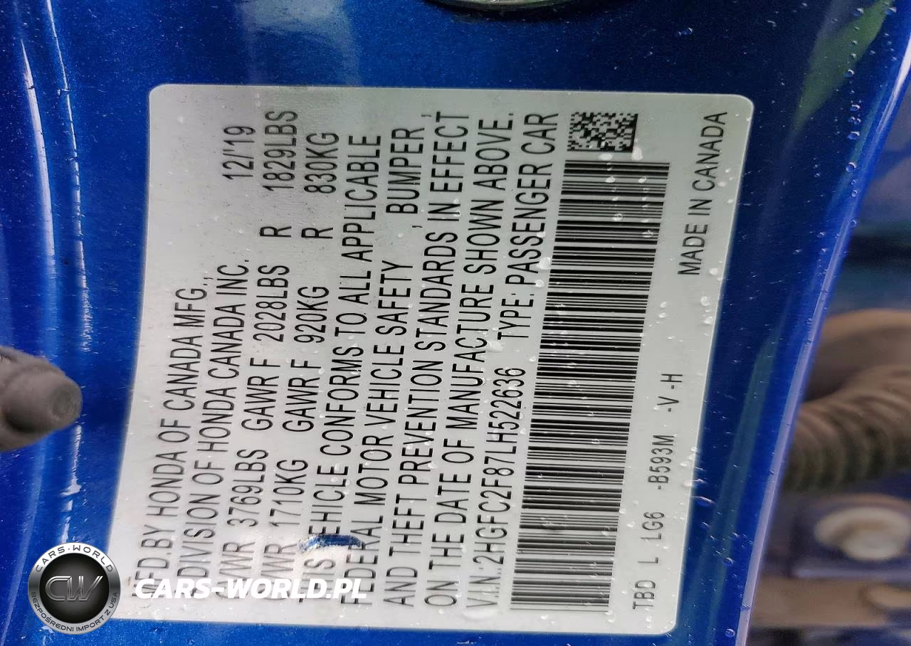 2020 Honda Civic VIN:2HGFC2F87LH522636 - 12