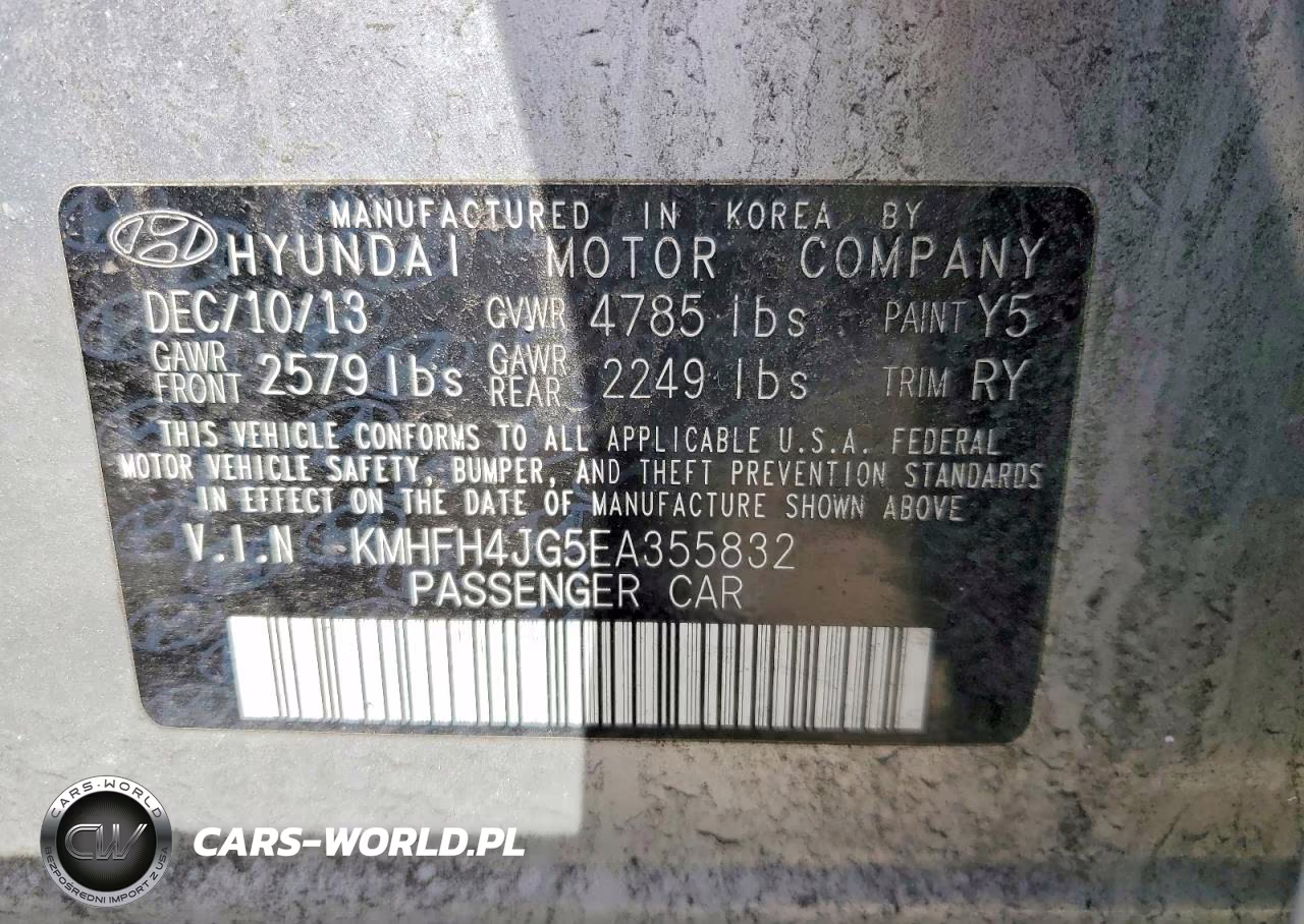 2014 Hyundai Azera Limited VIN:KMHFH4JG5EA355832 - 12