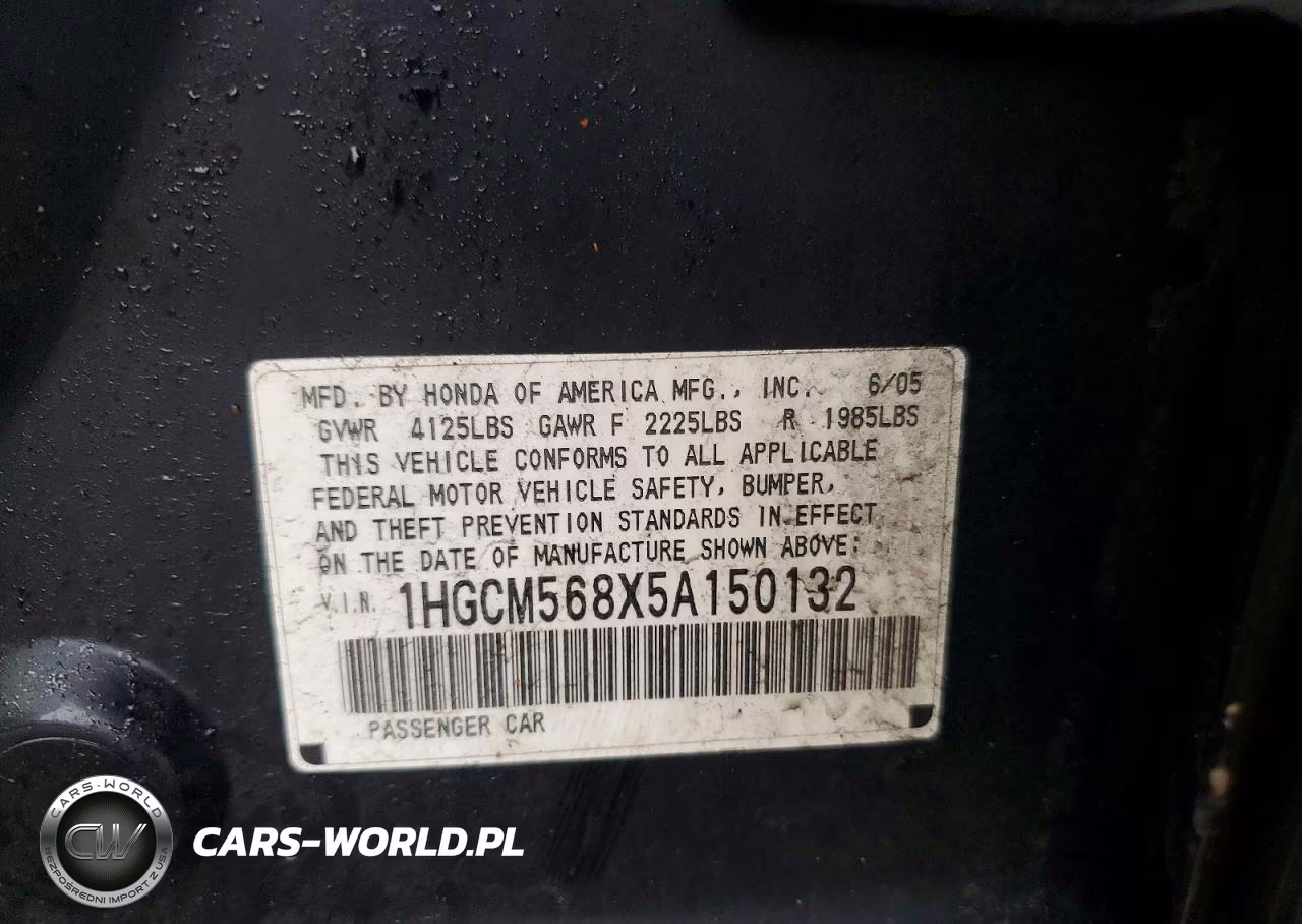 2005 Honda Accord Ex VIN:1HGCM568X5A150132 - 12