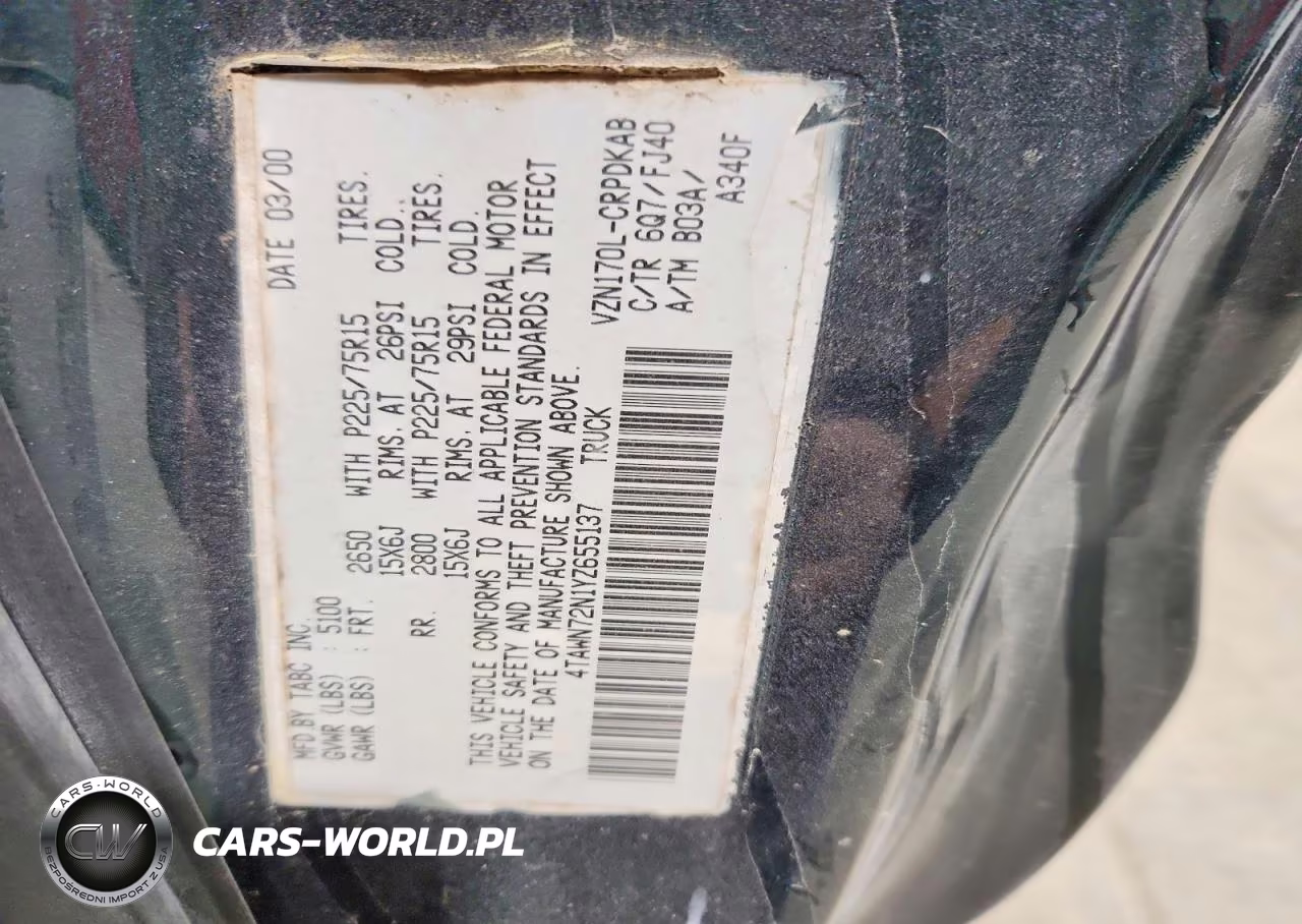 2000 Toyota Tacoma V6 VIN:4TAWN72N1YZ655137 - 12