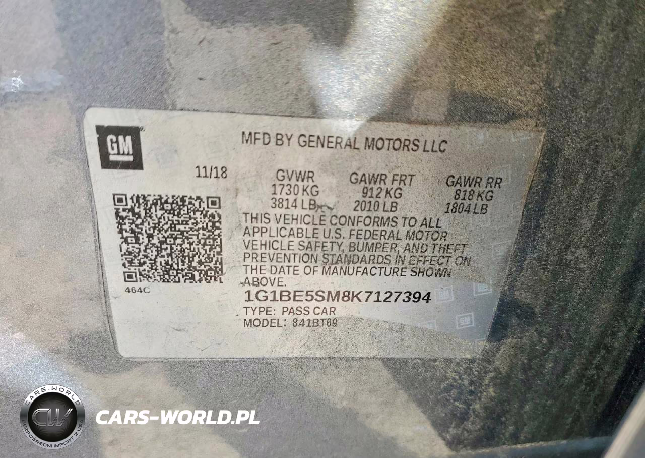 2019 Chevrolet Cruze Lt VIN:1G1BE5SM8K7127394 - 12