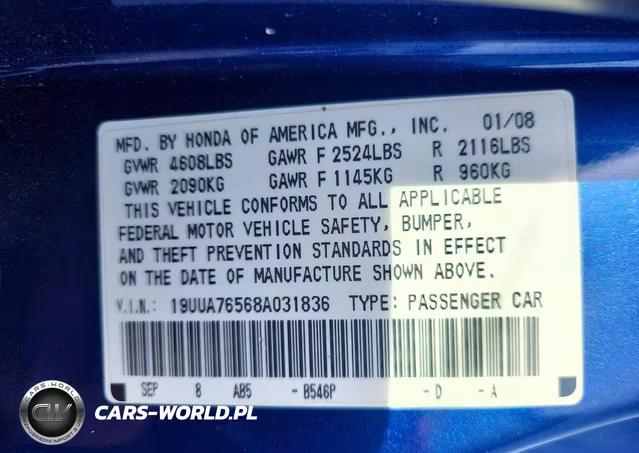 2008 Acura Cl VIN:19UUA76568A031836 - 13