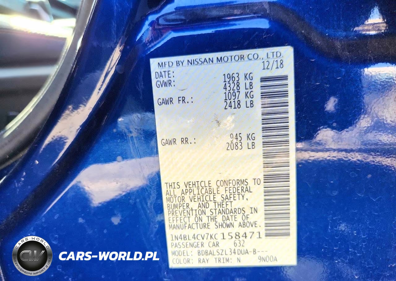 2019 Nissan Altima 2.5 Sr VIN:1N4BL4CV7KC158471 - 13
