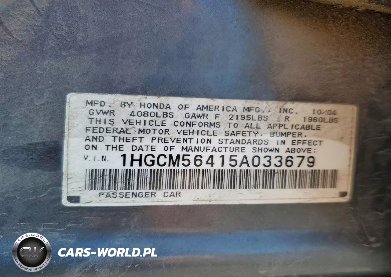 2005 Honda Accord Lx VIN:1HGCM56415A033679 - 13