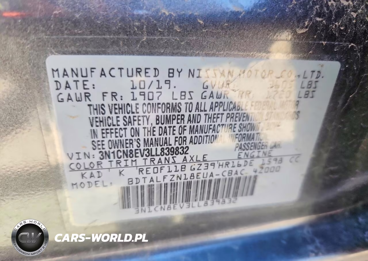 2020 Nissan Versa Sv VIN:3N1CN8EV3LL839832 - 12