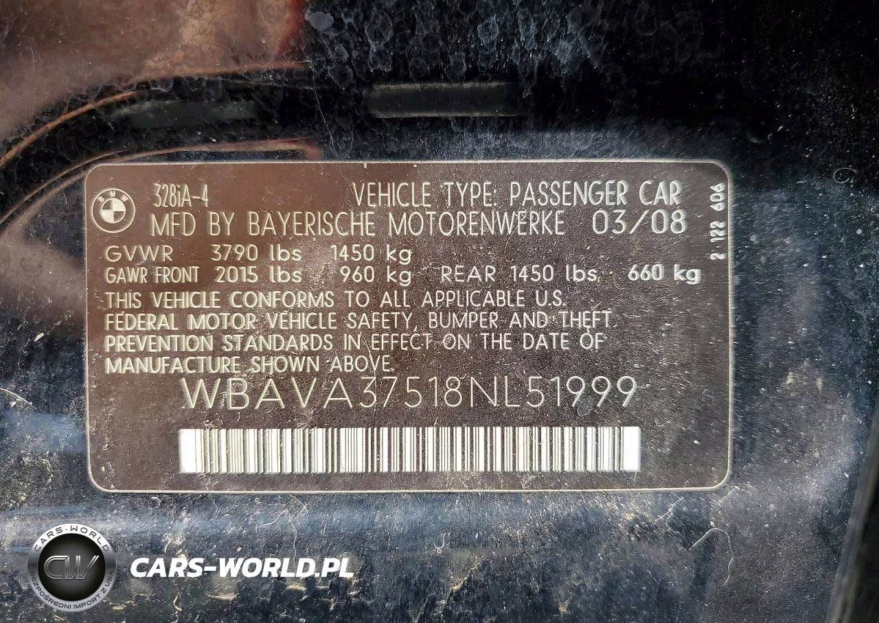 2008 BMW 328 I VIN:WBAVA37518NL51999 - 12