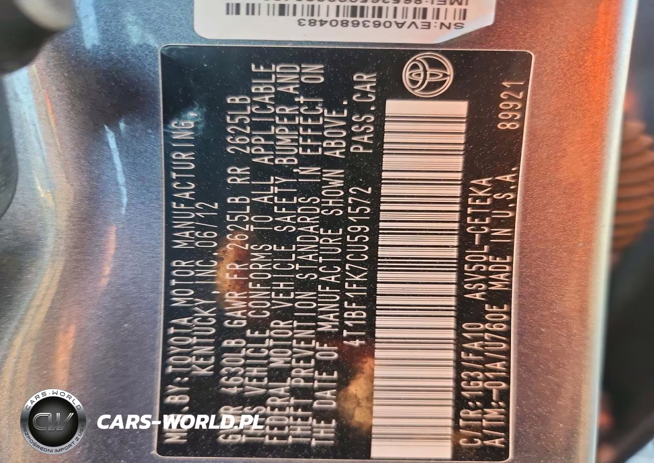2012 Toyota Camry L VIN:4T1BF1FK7CU591572 - 13