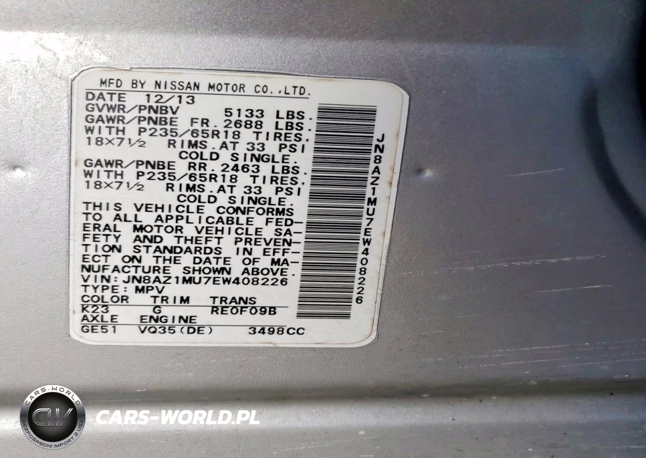 2014 Nissan Murano S VIN:JN8AZ1MU7EW408226 - 12
