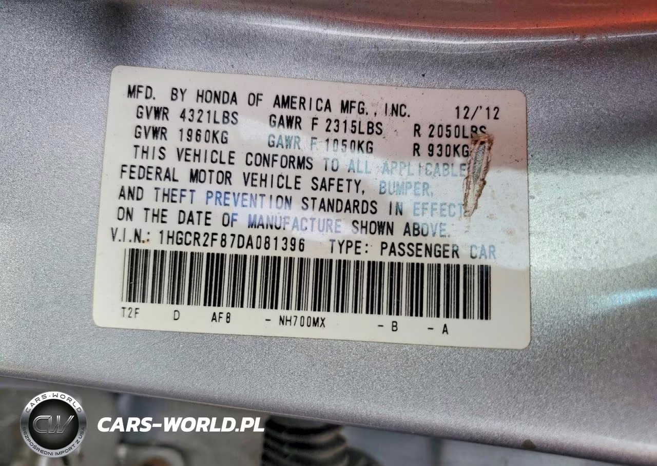 2013 Honda Accord Exl VIN:1HGCR2F87DA081396 - 13