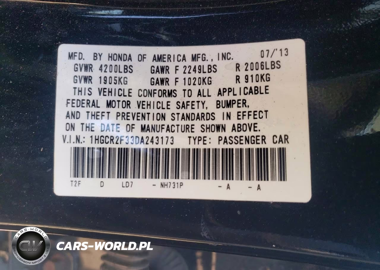 2013 Honda Accord Lx VIN:1HGCR2F33DA243173 - 12