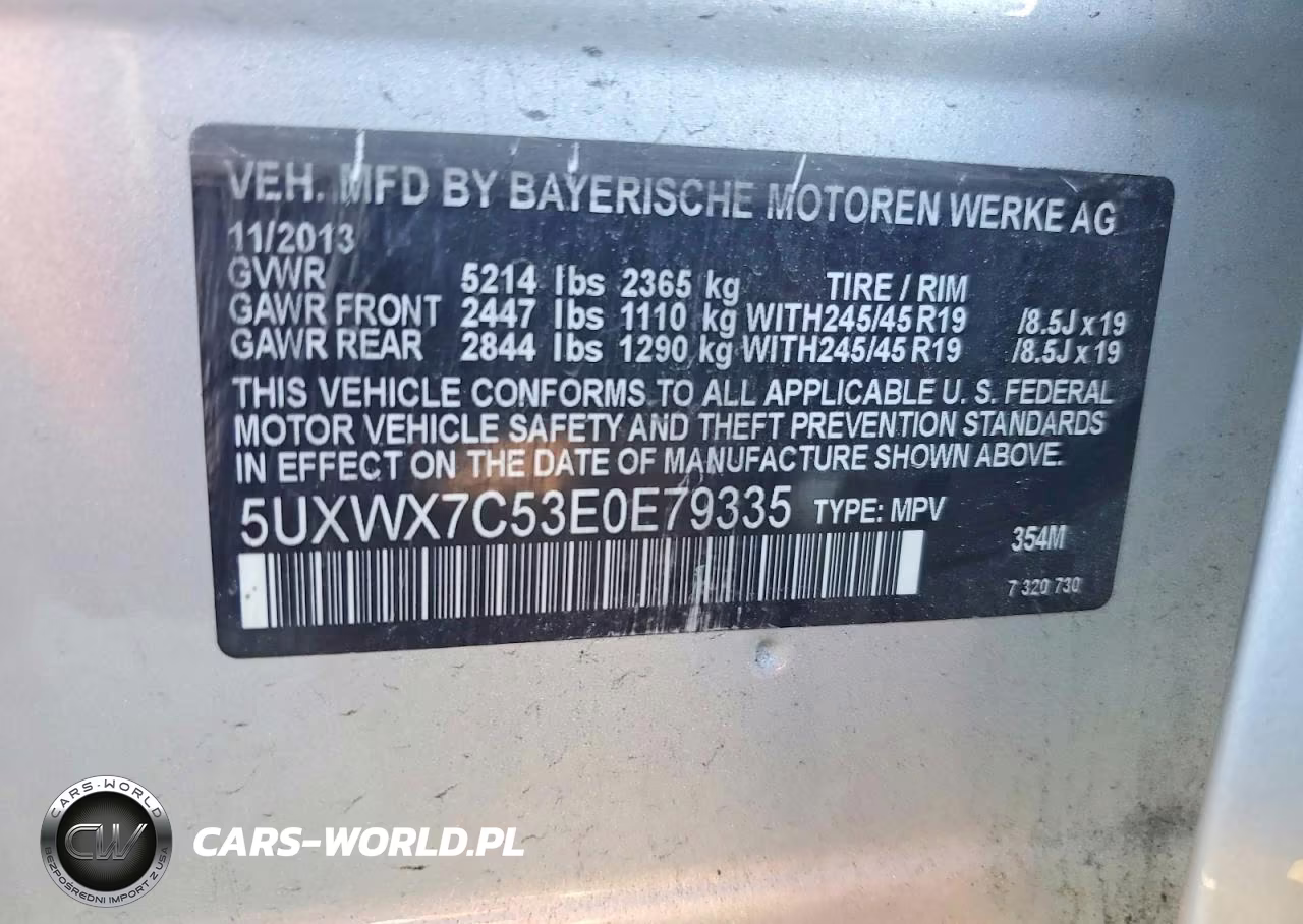2014 BMW X3 VIN:5UXWX7C53E0E79335 - 13