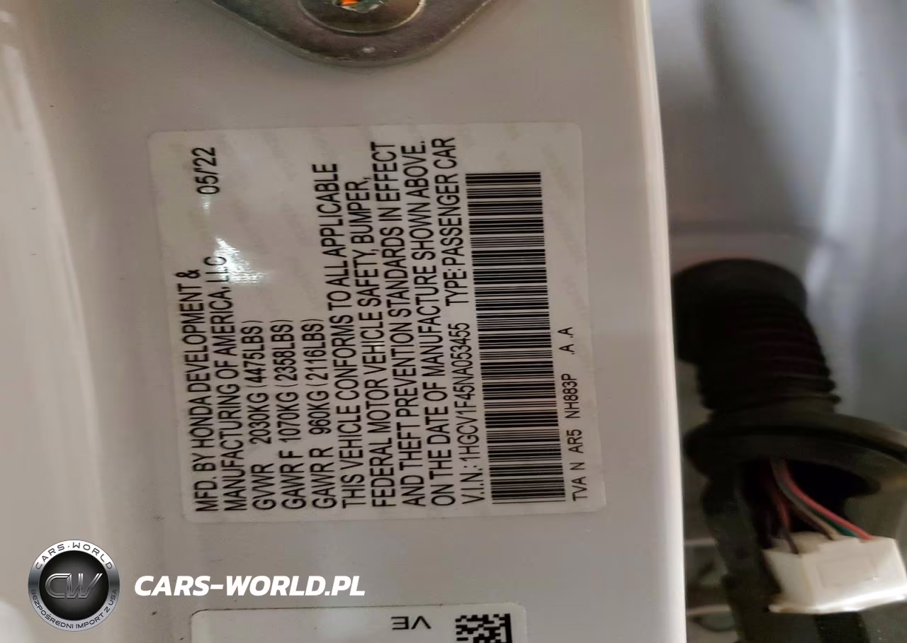 2022 Honda Accord Sport Se VIN:1HGCV1F45NA053455 - 13