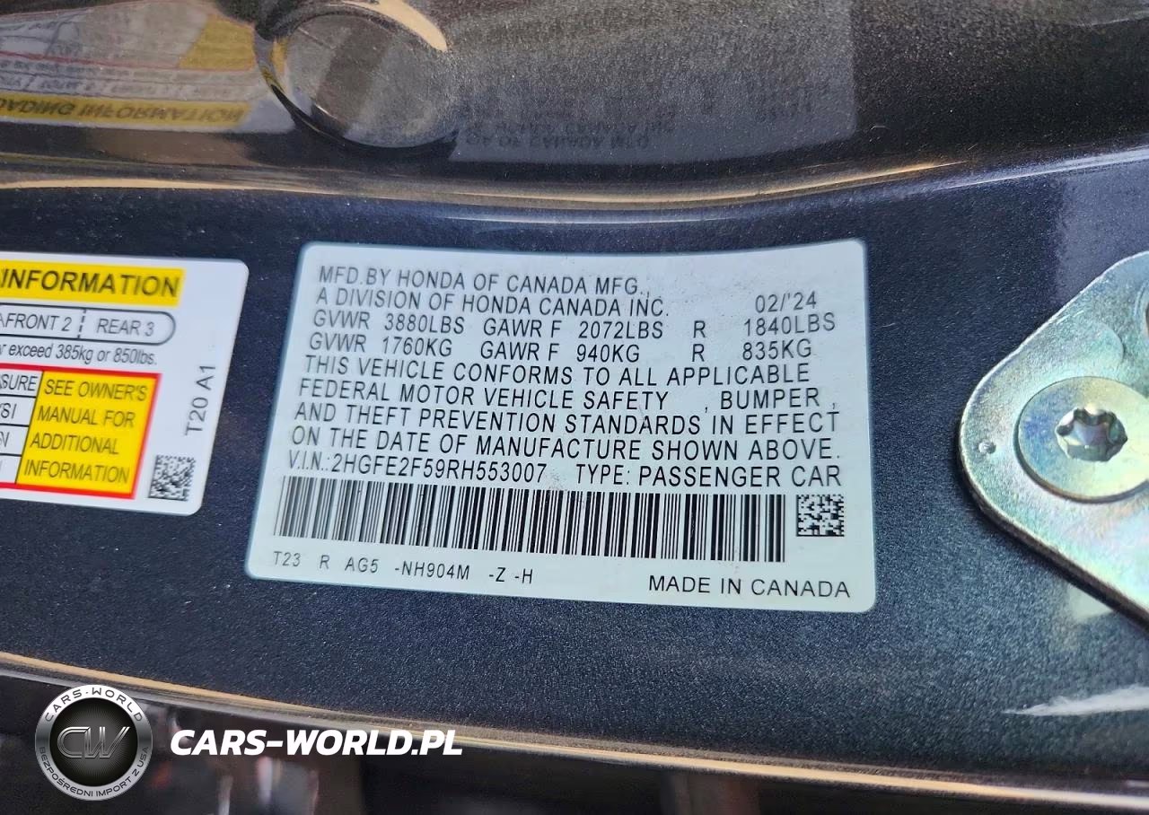 2024 Honda Civic Sport VIN:2HGFE2F59RH553007 - 13
