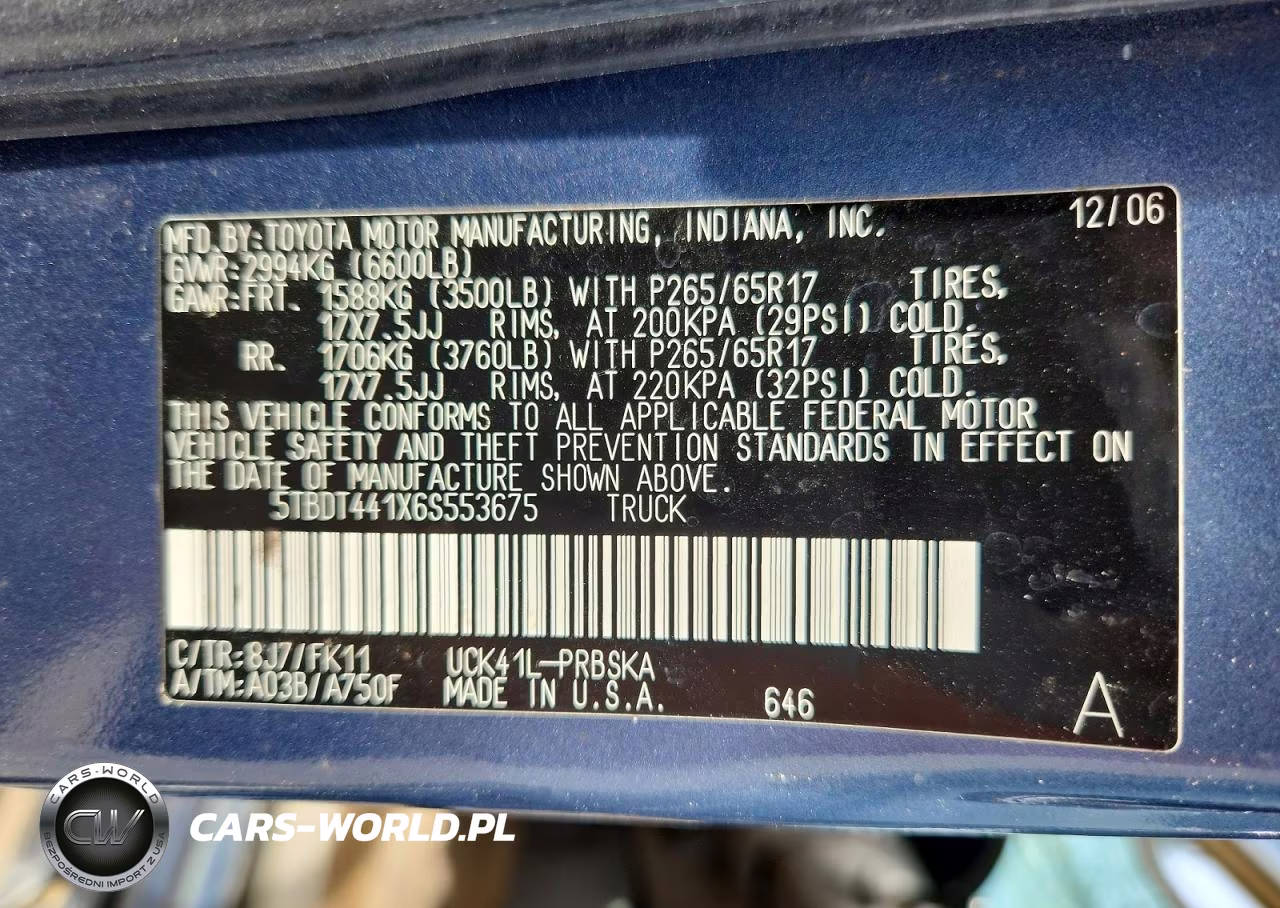 2006 Toyota Tundra Sr5 VIN:5TBDT441X6S553675 - 12