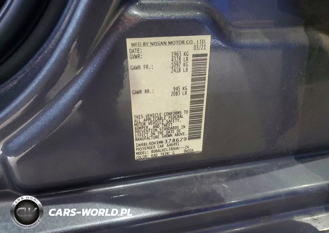 2021 Nissan Altima 2.5 Sv VIN:1N4BL4DV1MN378629 - 12