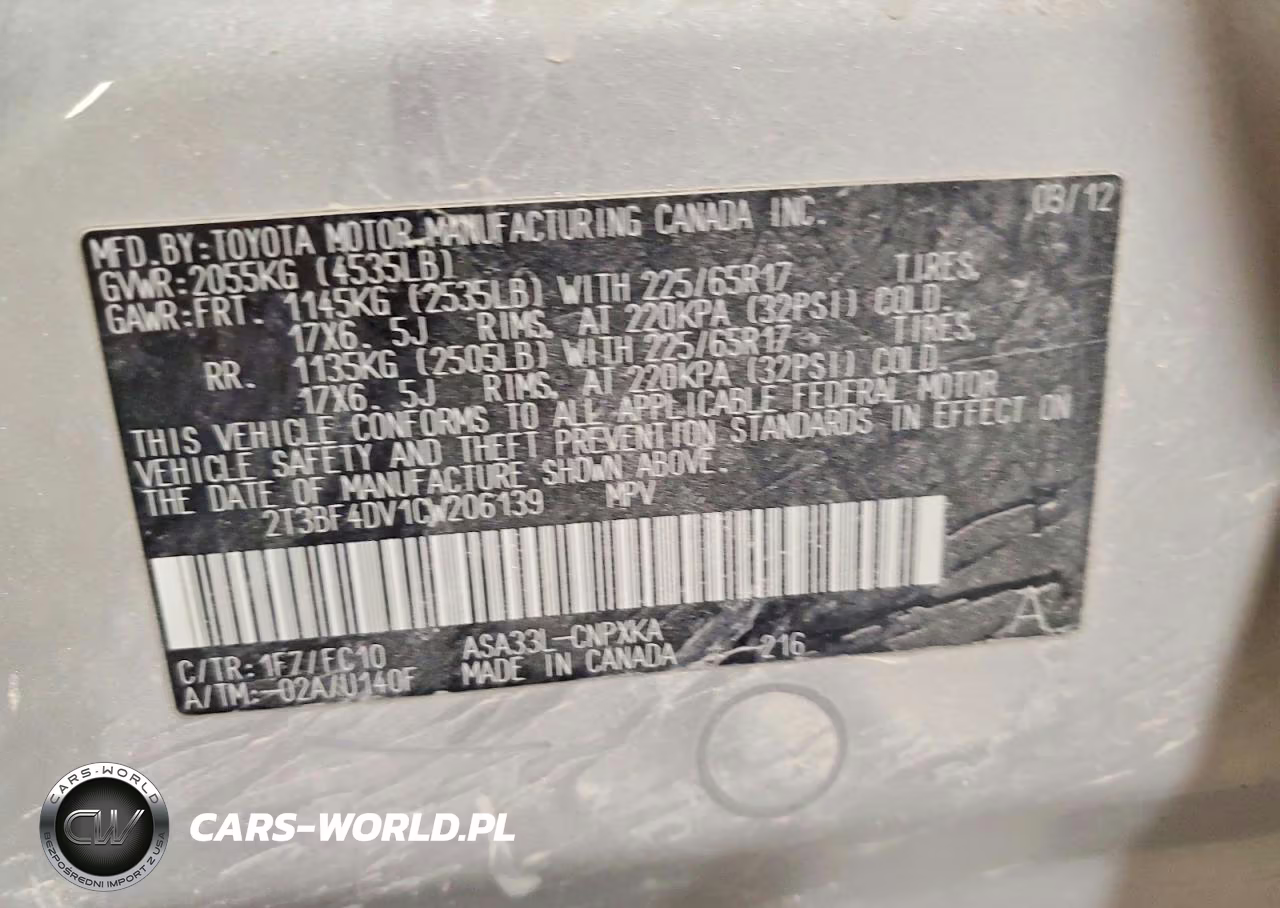 2012 Toyota Rav4 Base VIN:2T3BF4DV1CW206139 - 13