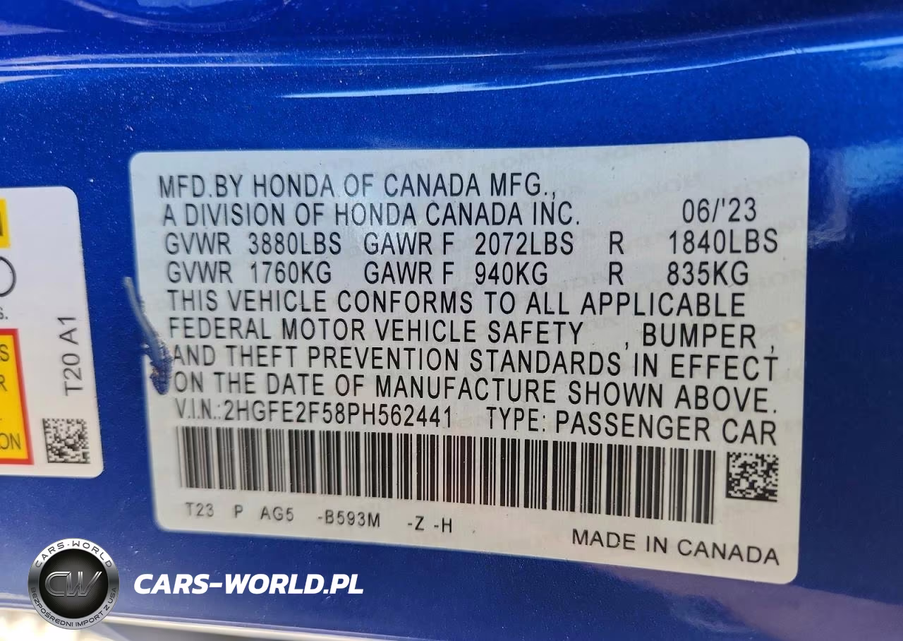 2023 Honda Civic Sport VIN:2HGFE2F58PH562441 - 12
