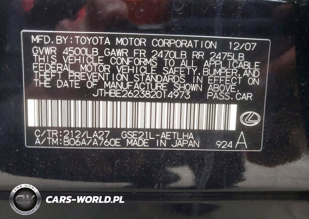 2008 Lexus Is 350 VIN:JTHBE262382014973 - 12