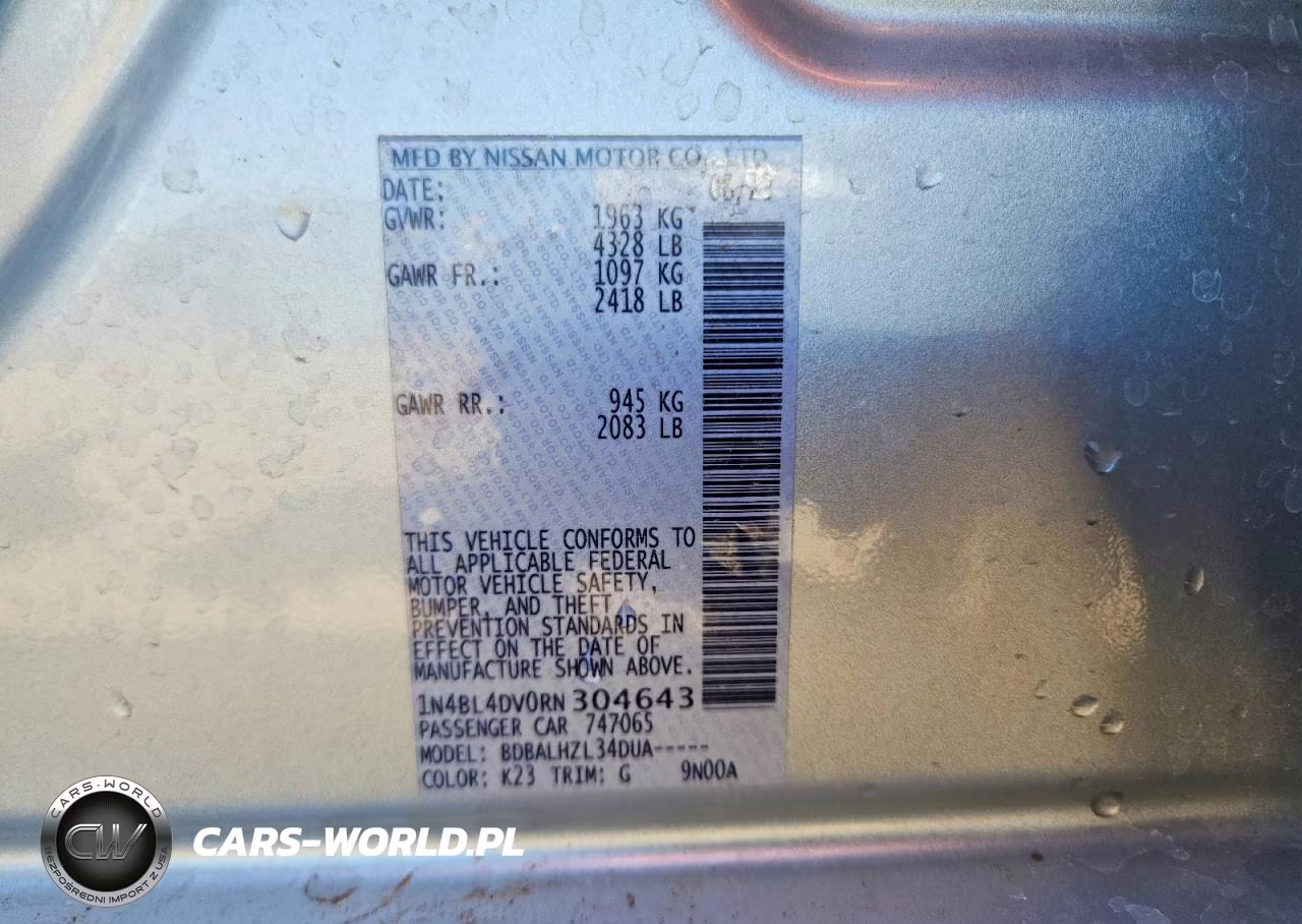 2024 Nissan Altima 2.5 Sv VIN:1N4BL4DV0RN304643 - 12