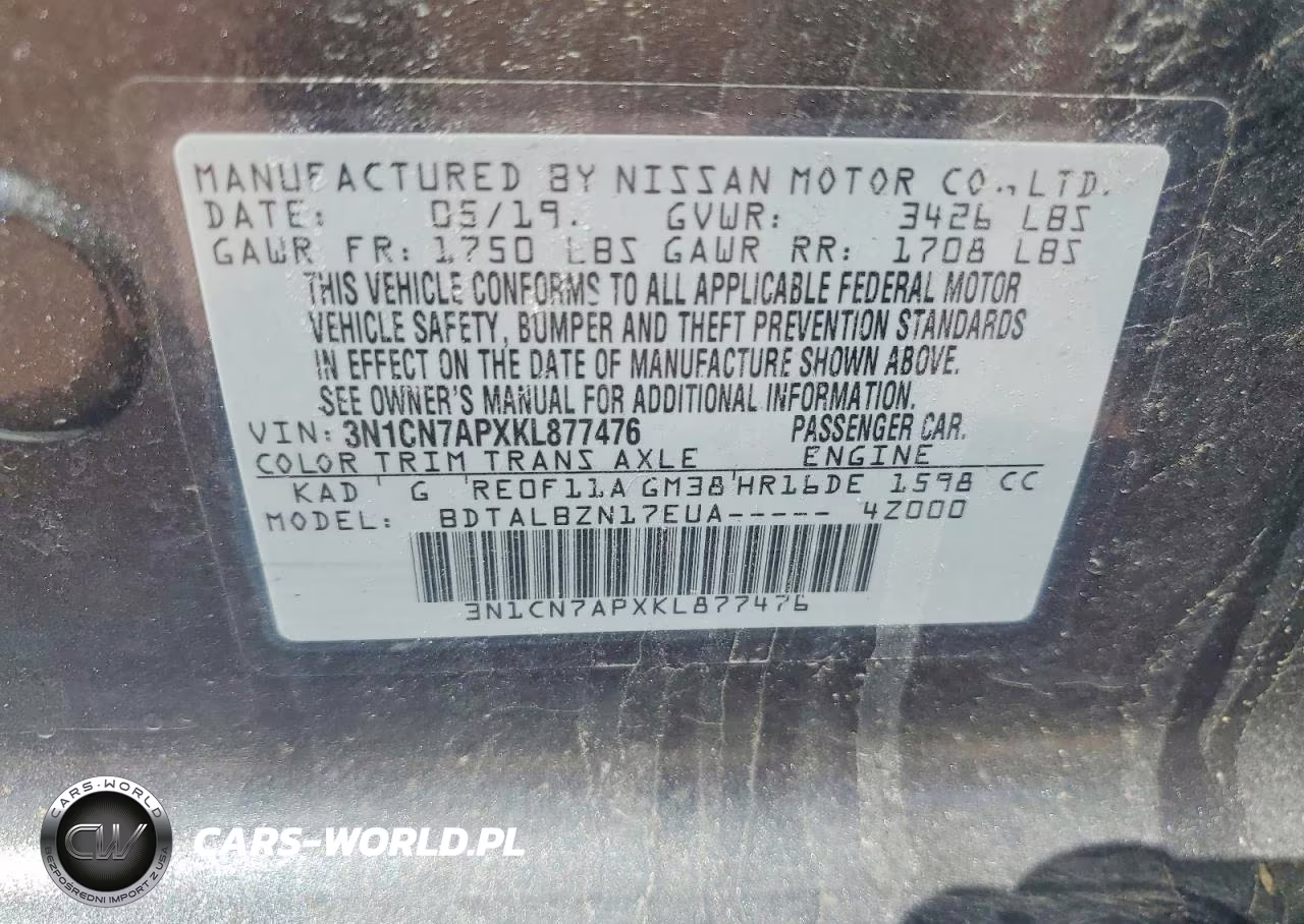 2019 Nissan Versa Sv VIN:3N1CN7APXKL877476 - 12